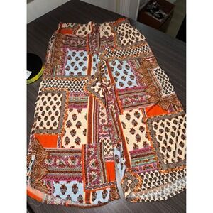 Soiree Women Patchwork Paisley Wide Leg Crop Pants Orange Blue Viscose Boho L